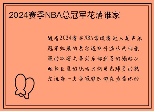 2024赛季NBA总冠军花落谁家