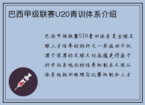 巴西甲级联赛U20青训体系介绍